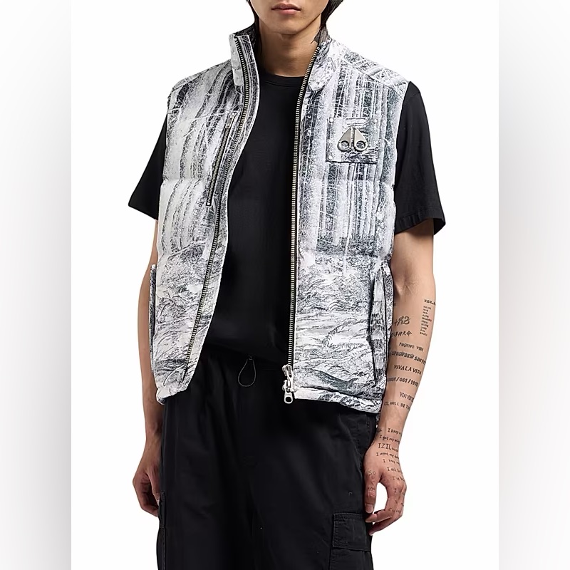 Moose Knuckles Forest Print Vest Textured Gray Vest